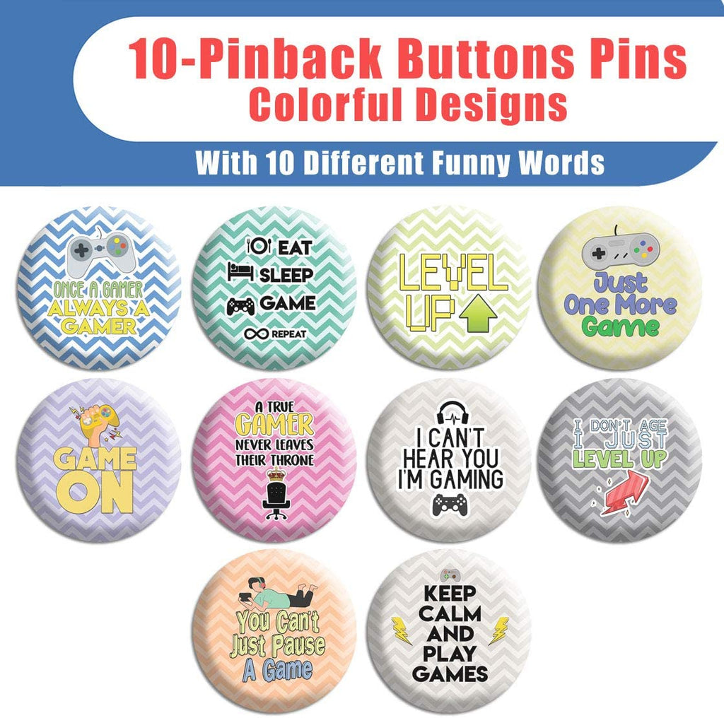 Creanoso Funny Pinback Buttons - Gamer (10-Pack) - Stocking Stuffers P